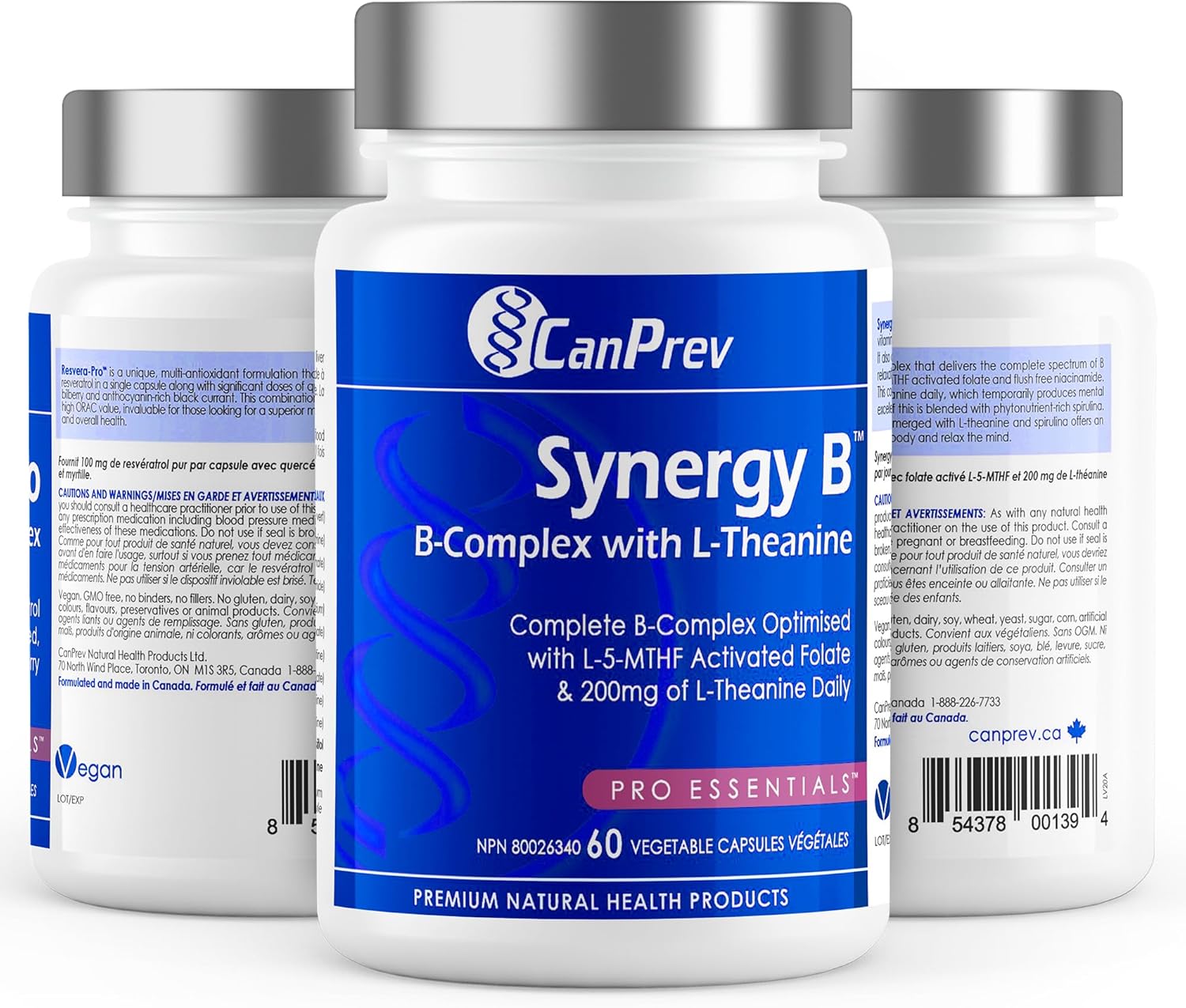 60 Count CanPrev Synergy B-Complex with L-Theanine Vegetarian Capsules for Energy and Focus