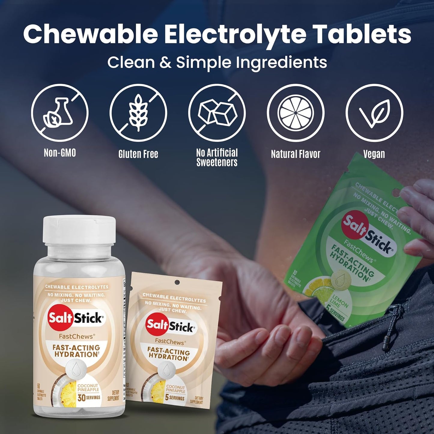 60-Count Coconut Pineapple SaltStick Electrolyte FastChews - Chewable Electrolyte Tablets for Runners & Hydration