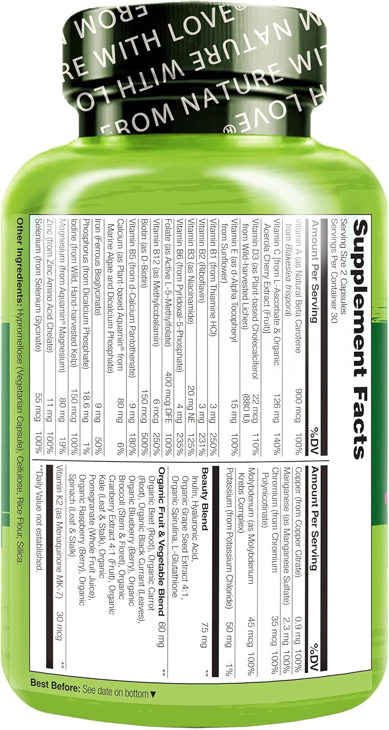 60 Count Collagen Peptide Powder with Whole Food Beauty Multivitamin - 45 Servings