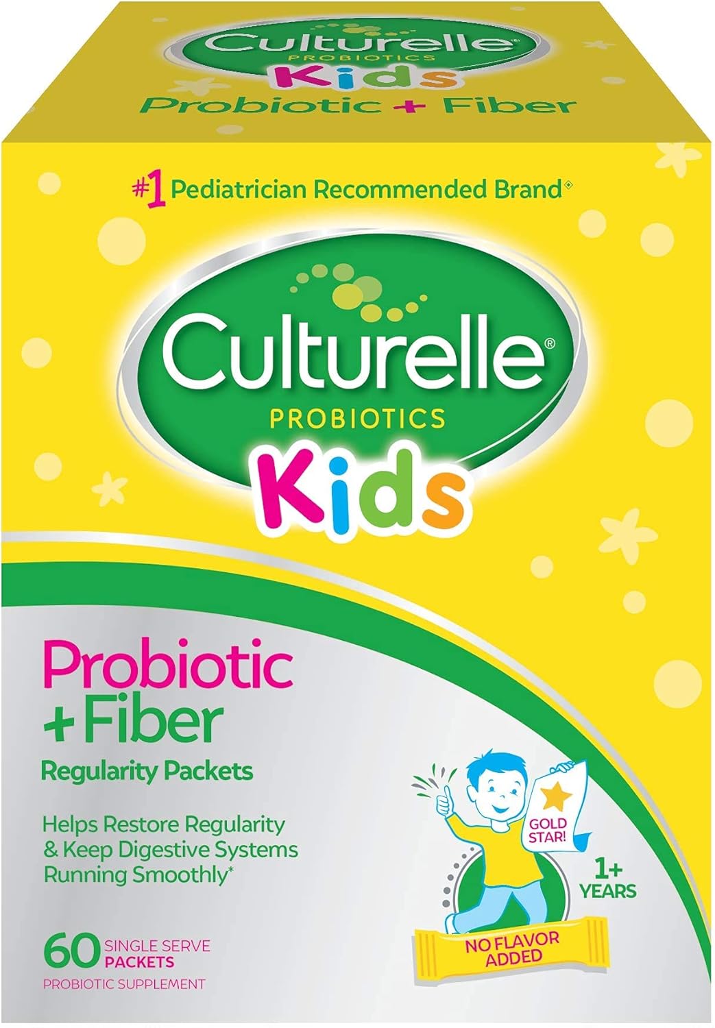 60 Count Culturelle Kids Probiotic + Fiber Packets for Ages 1+, Supports Digestive Health & Immune System, Promotes Regularity