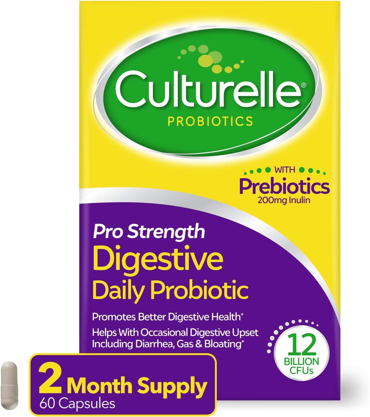 60 Count Culturelle Pro Strength Daily Probiotic Capsules + 52 Count Berry Flavor Gummies for Women & Men