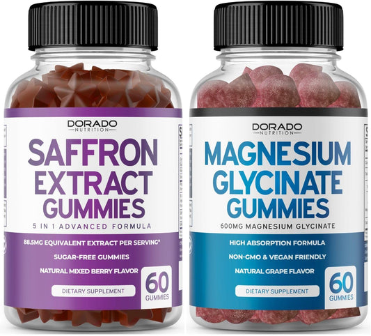 60-Count Dorado Nutrition Sugar-Free Saffron Gummies & Magnesium Glycinate Gummies - Advanced Formula with 5-in-1 Benefits and 600mg Supplement Strength