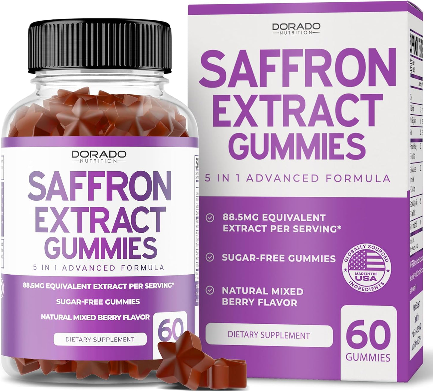 60-Count Dorado Nutrition Sugar-Free Saffron Gummies & Magnesium Glycinate Gummies - Advanced Formula with 5-in-1 Benefits and 600mg Supplement Strength