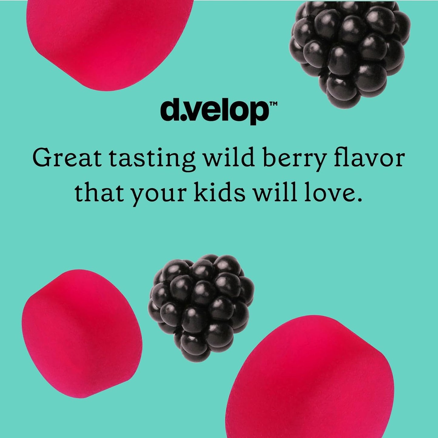 60 Count d.velop Vitamin D Kids Gummies with 600 IU for Immune Support - Fast & Effective, No Artificial Flavors - Dairy-Free Wild Berry Flavor - Ages 4+