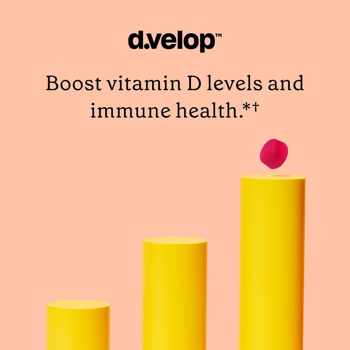 60 Count d.velop Vitamin D Kids Gummies with 600 IU for Immune Support - Fast & Effective, No Artificial Flavors - Dairy-Free Wild Berry Flavor - Ages 4+