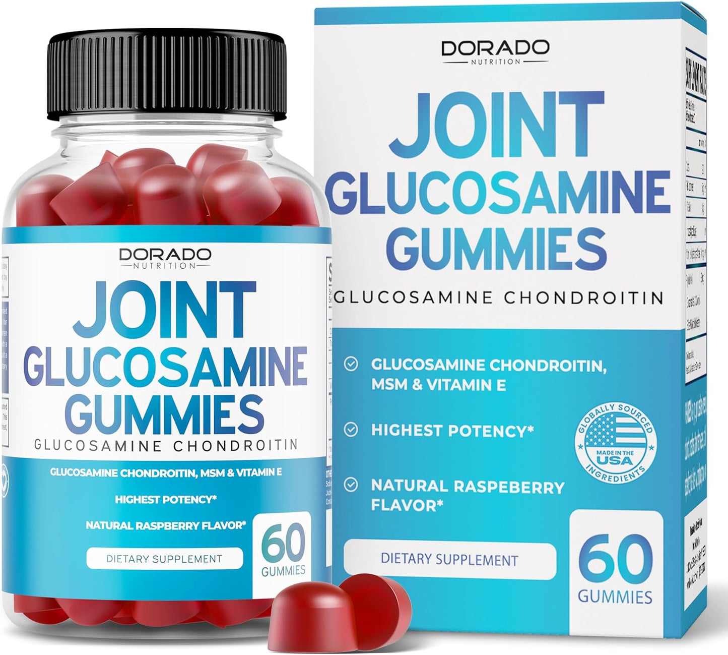 60 Count Glucosamine Chondroitin Gummies for Joint Support - Nutritional Supplements for Adults - Non GMO, Made in USA - Third Party Tested