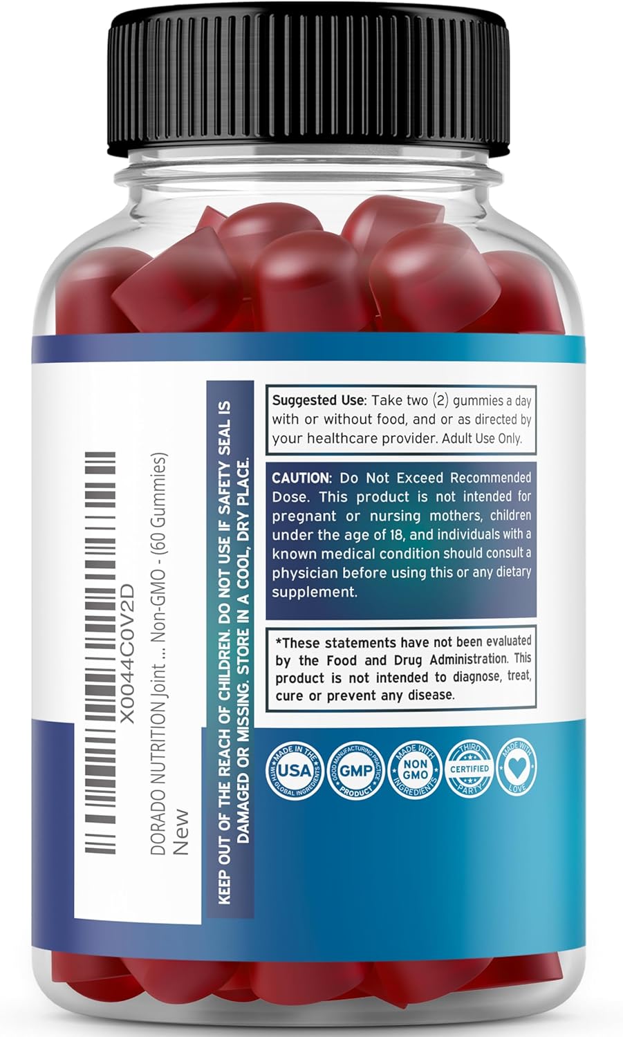 60 Count Glucosamine Chondroitin Gummies for Joint Support - Nutritional Supplements for Adults - Non GMO, Made in USA - Third Party Tested