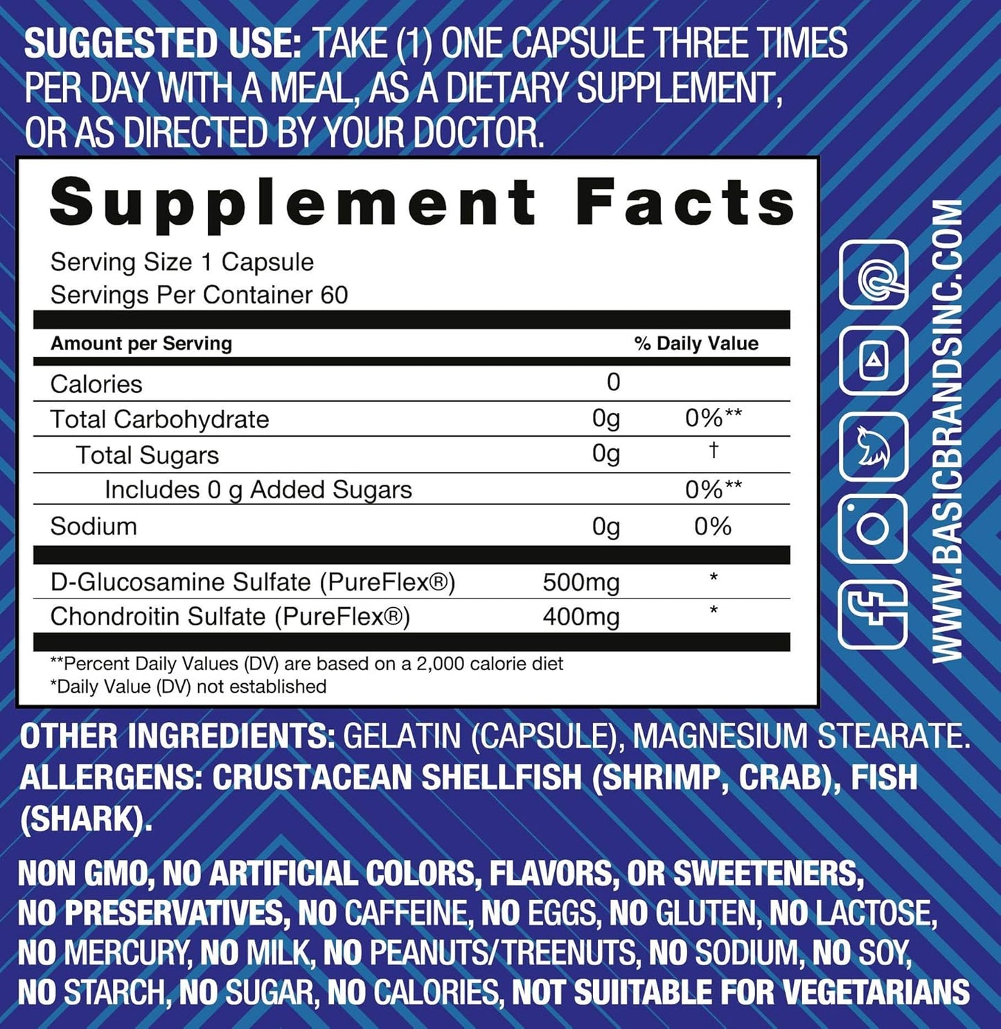 60 Count Glucosamine Chondroitin Supplements by Basic Brands
