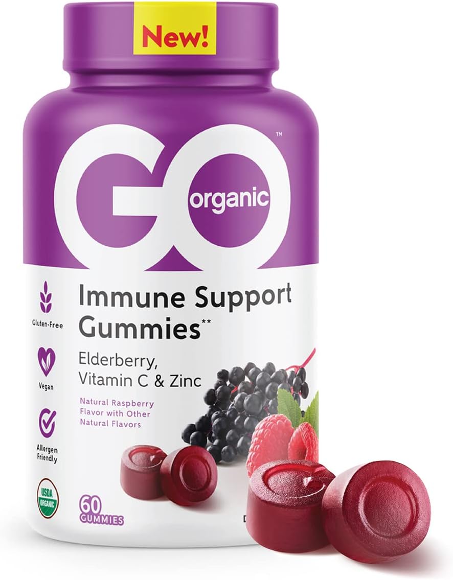 60 Count GO ORGANIC Elderberry Immunity Gummies for Dietary Immune Support