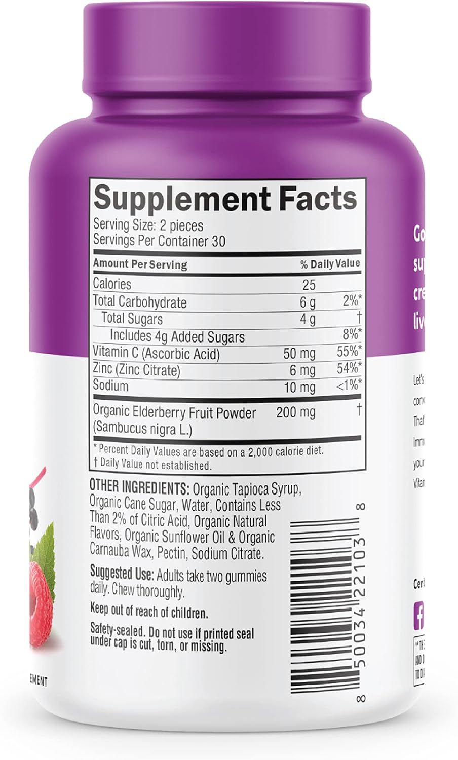 60 Count GO ORGANIC Elderberry Immunity Gummies for Dietary Immune Support
