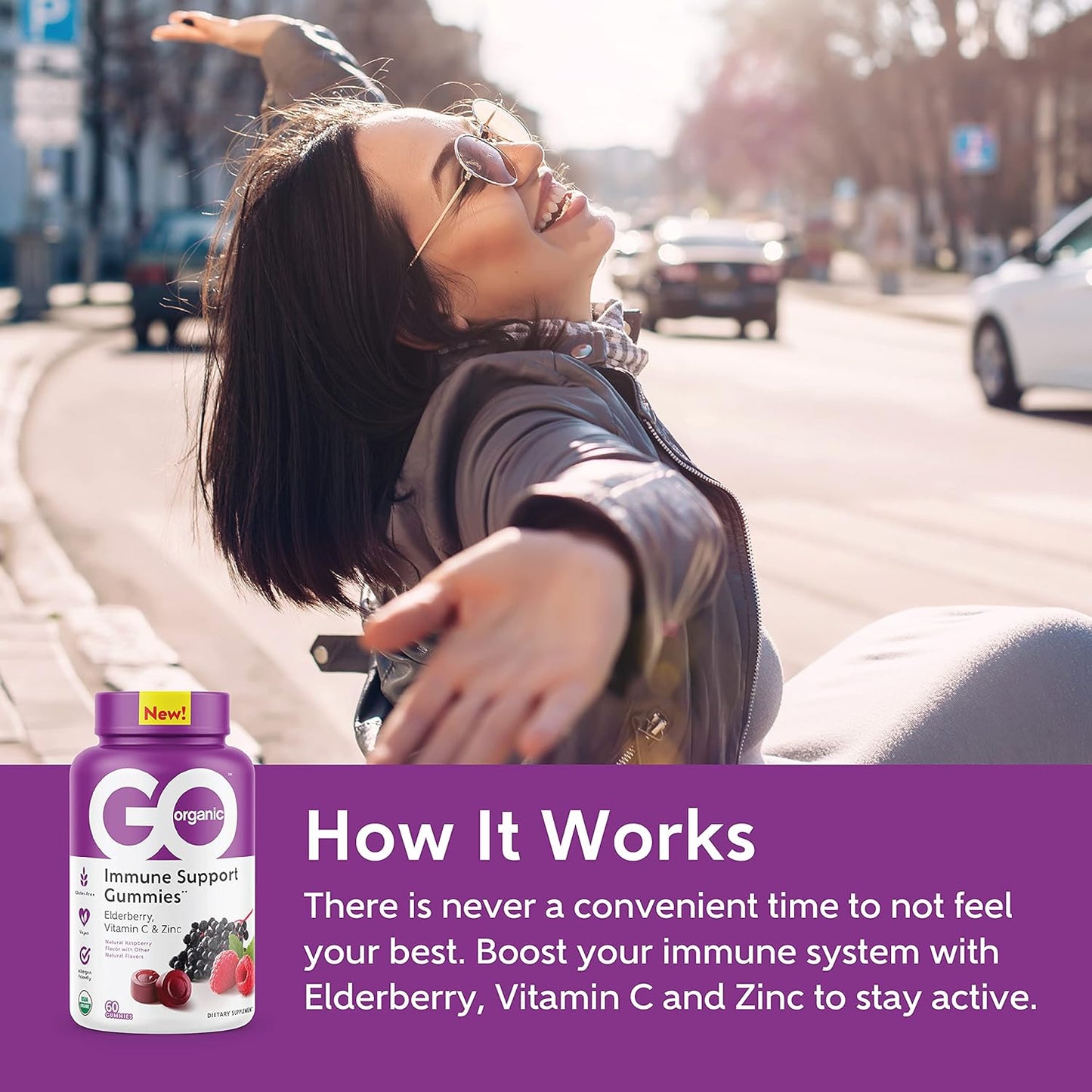 60 Count GO ORGANIC Elderberry Immunity Gummies for Dietary Immune Support