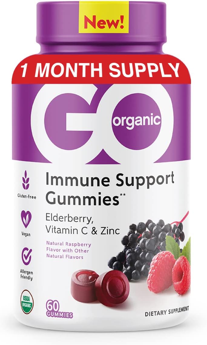 60 Count GO ORGANIC Elderberry Immunity Gummies for Dietary Immune Support