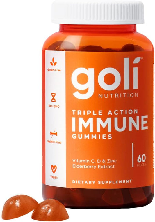60 Count Goli Immune Vitamin Gummies with Elderberry, Vitamin C, D, and Zinc - Vegan, Non-GMO, Gluten-Free, Gelatin-Free - Pack of 1