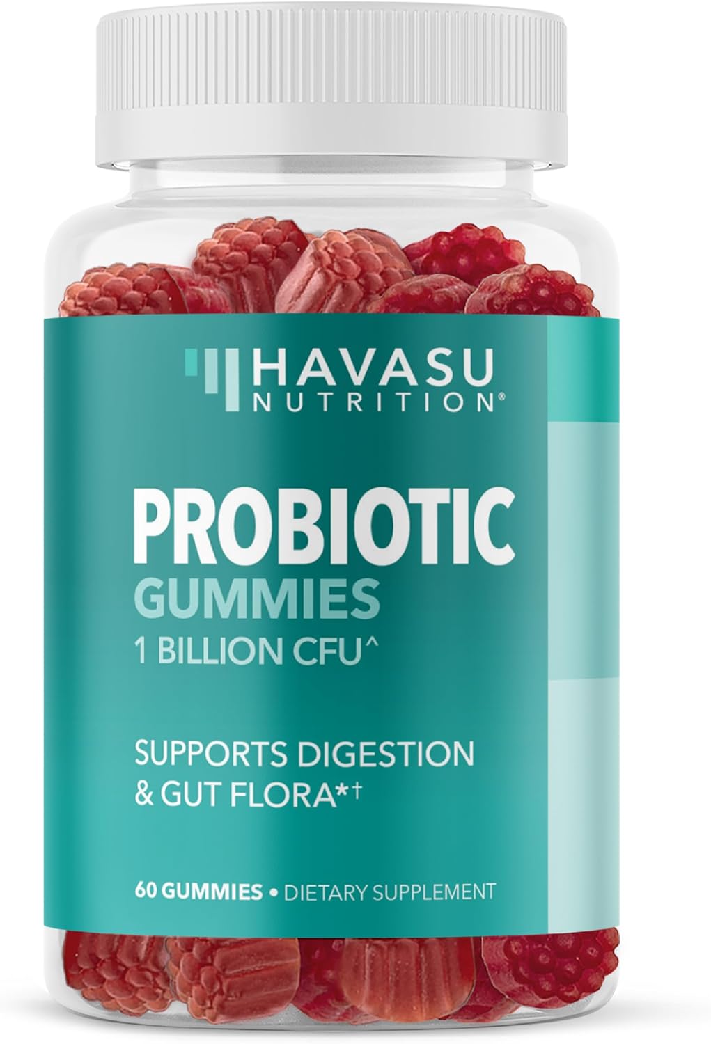 60-Count Havasu Nutrition Probiotic Gummies with 1 Billion CFU Bacillus Coagulans for Gut Health - Non-GMO, Gluten-Free, Vegetarian - Mixed Berry Flavor - 2 Month Supply
