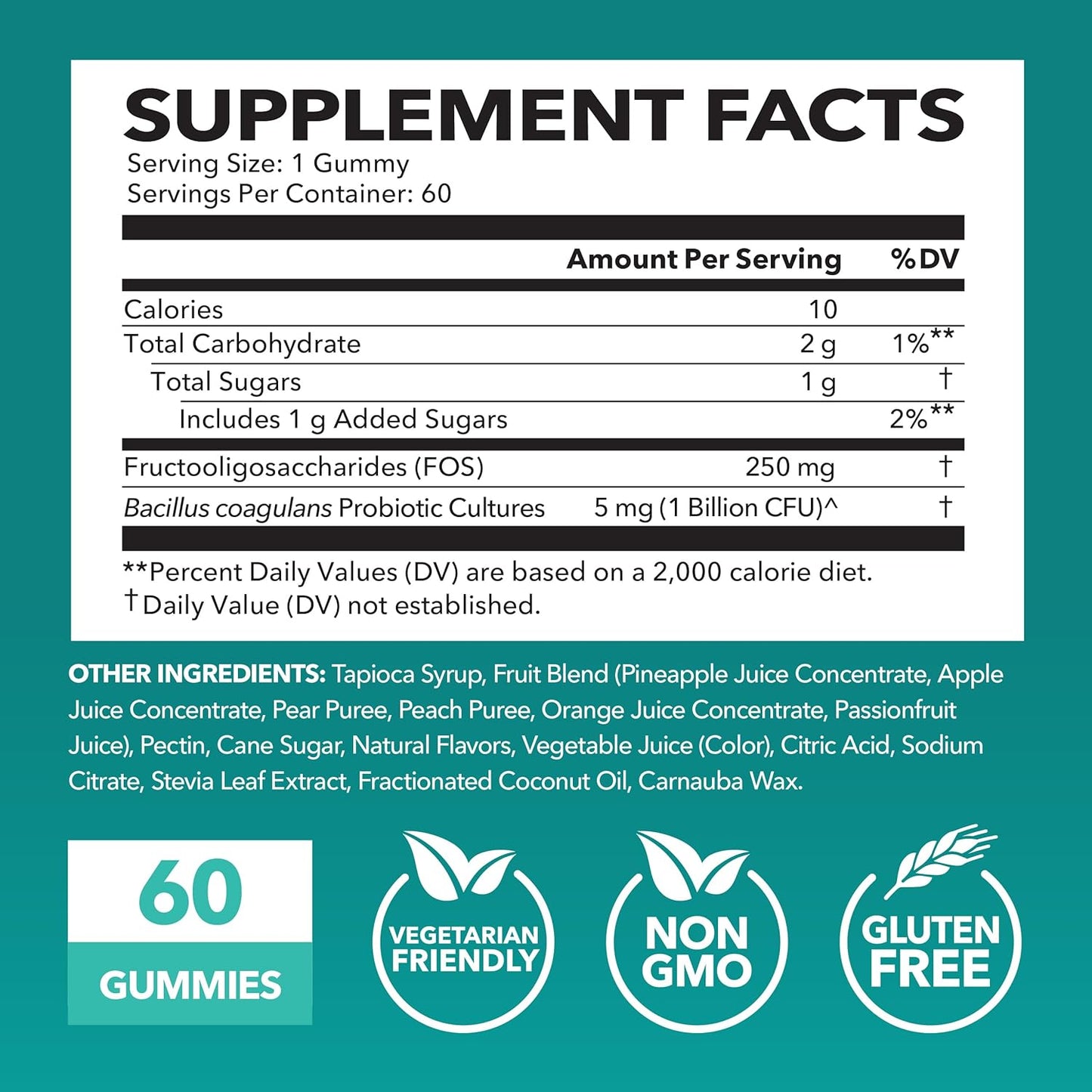 60-Count Havasu Nutrition Probiotic Gummies with 1 Billion CFU Bacillus Coagulans - Gut Health and Digestive Support - Mixed Berry Flavor - Non-GMO, Gluten-Free, Vegetarian - 2 Month Supply
