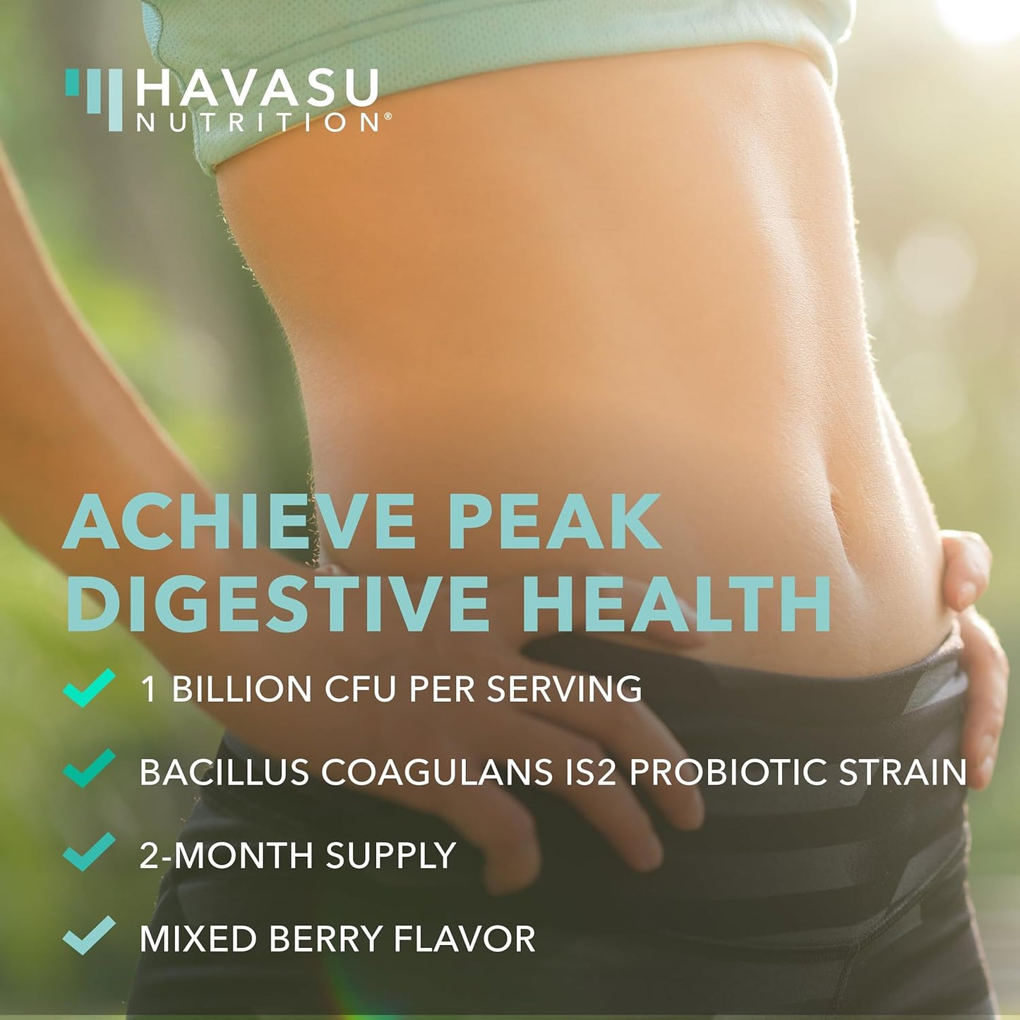 60-Count Havasu Nutrition Probiotic Gummies with 1 Billion CFU Bacillus Coagulans for Gut Health - Non-GMO, Gluten-Free, Vegetarian - Mixed Berry Flavor - 2 Month Supply