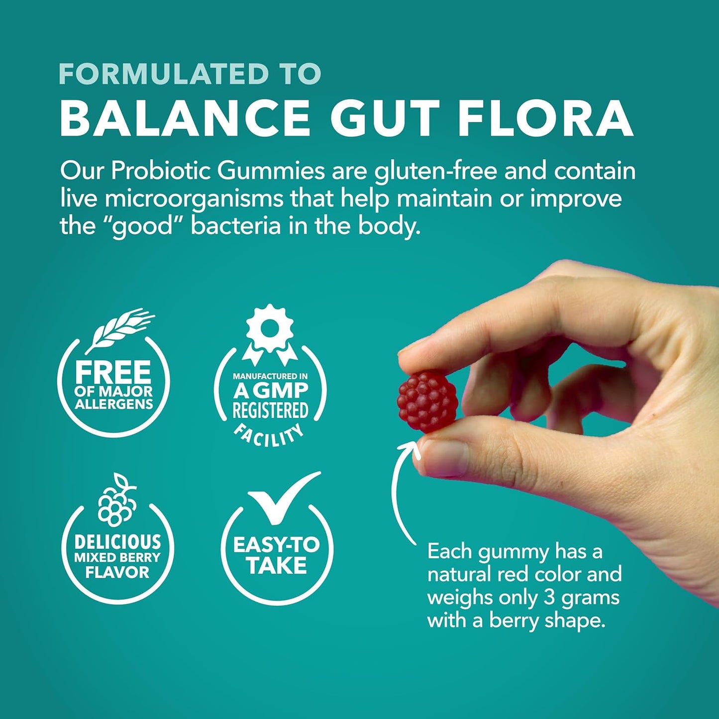 60-Count Havasu Nutrition Probiotic Gummies with 1 Billion CFU Bacillus Coagulans for Gut Health - Non-GMO, Gluten-Free, Vegetarian - Mixed Berry Flavor - 2 Month Supply