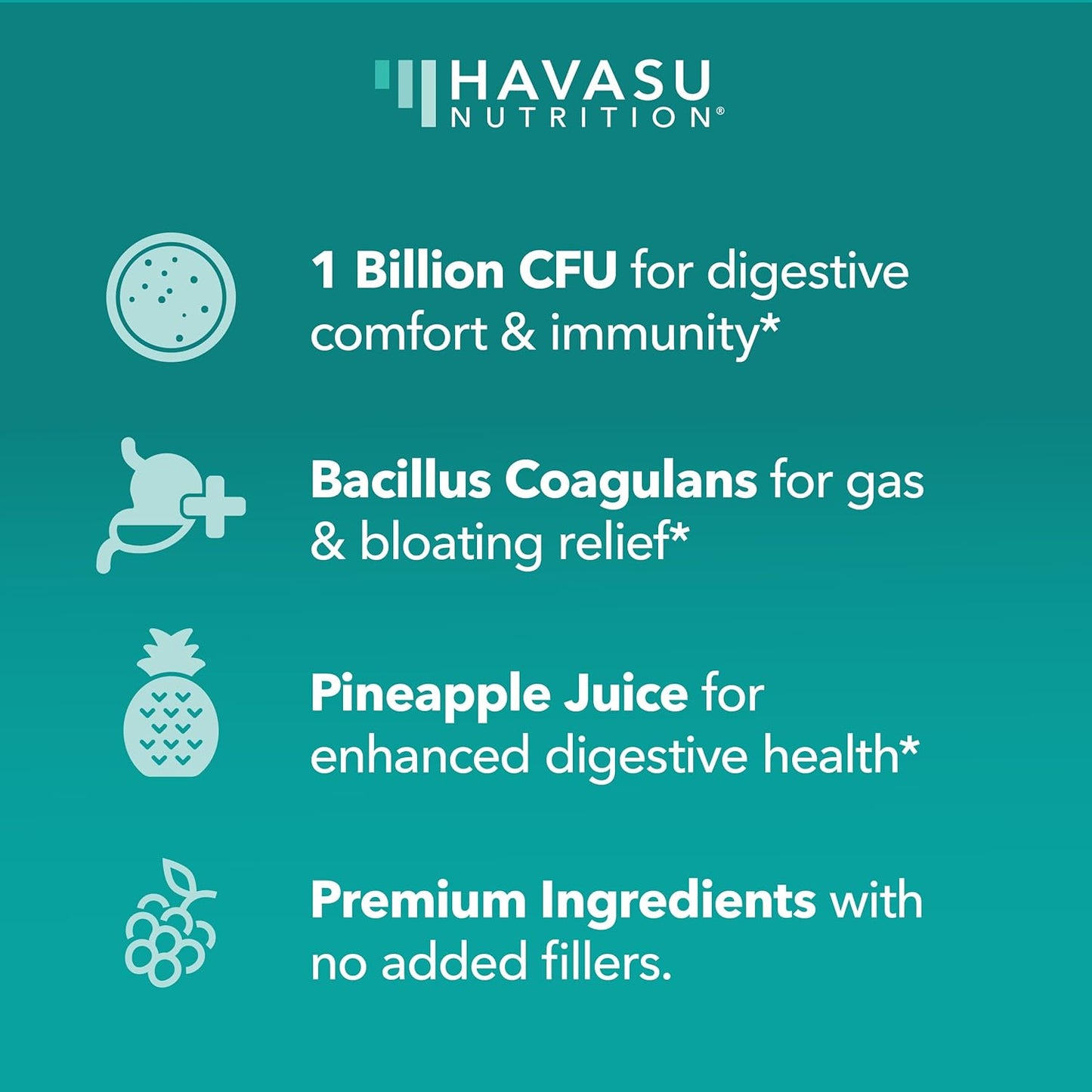 60-Count Havasu Nutrition Probiotic Gummies with 1 Billion CFU Bacillus Coagulans for Gut Health - Non-GMO, Gluten-Free, Vegetarian - Mixed Berry Flavor - 2 Month Supply