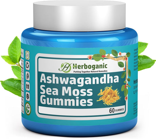 60 Count HERBOGANIC Ashwagandha Sea Moss Gummies for Natural Wellness