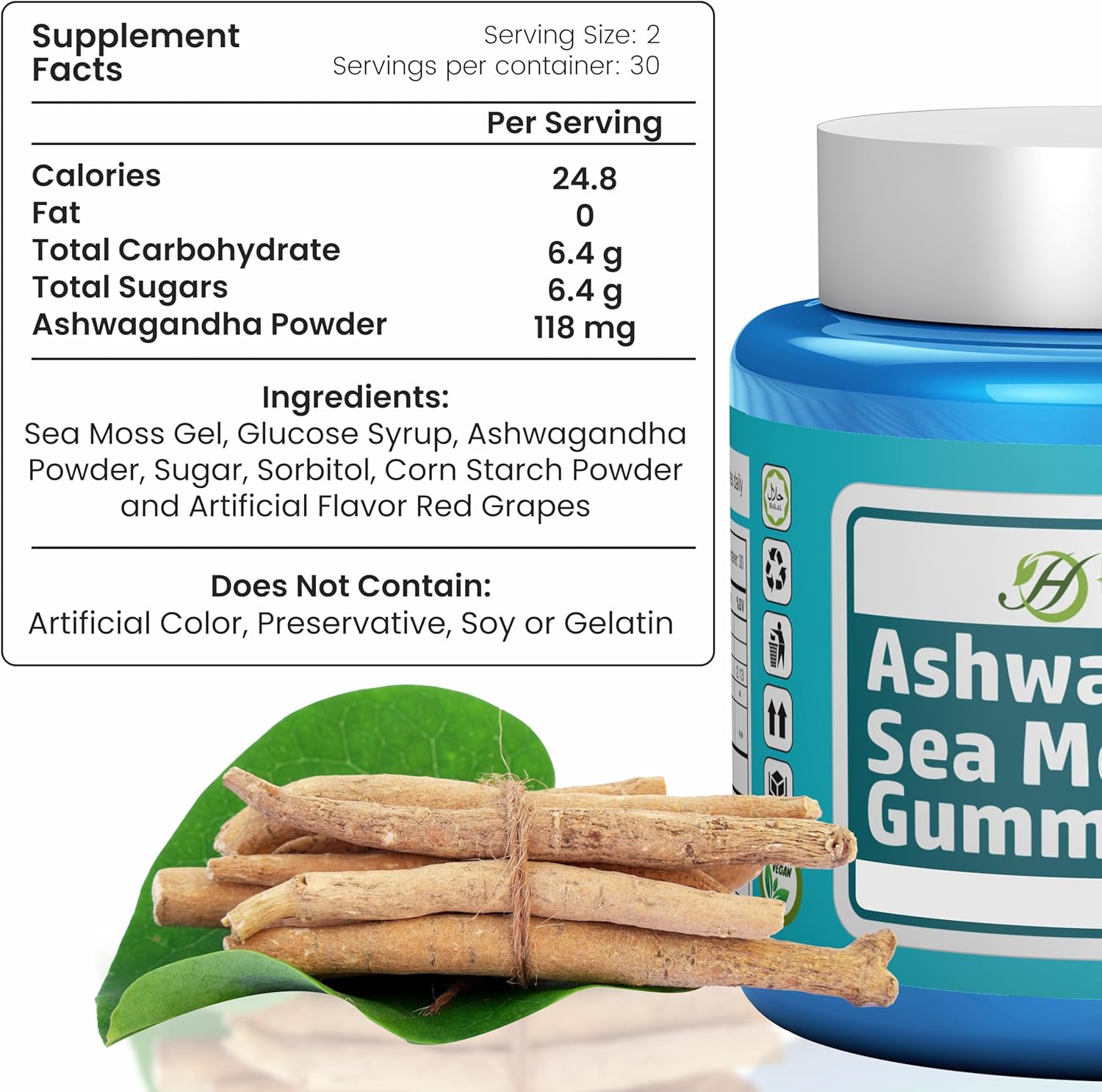 60 Count HERBOGANIC Ashwagandha Sea Moss Gummies for Natural Wellness