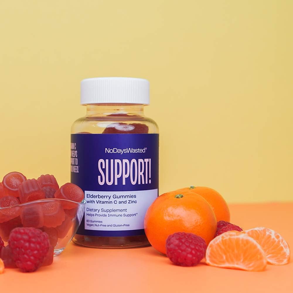 60 Count Immune Support Gummies with Elderberry, Vitamin C, and Zinc - Vegan and Gluten Free Herbal Supplement for Strong Immune System