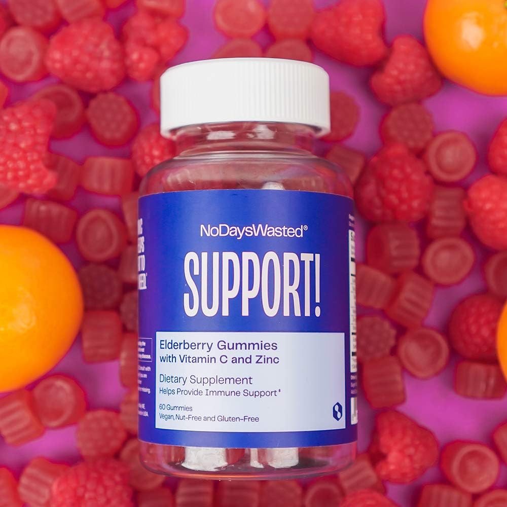 60 Count Immune Support Gummies with Elderberry, Vitamin C, and Zinc - Vegan and Gluten Free Herbal Supplement for Strong Immune System