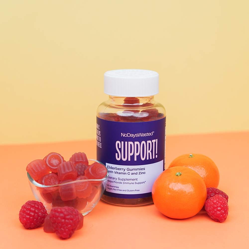 60 Count Immune Support Gummies with Elderberry, Vitamin C, and Zinc - Vegan and Gluten Free Herbal Supplement for Strong Immune System