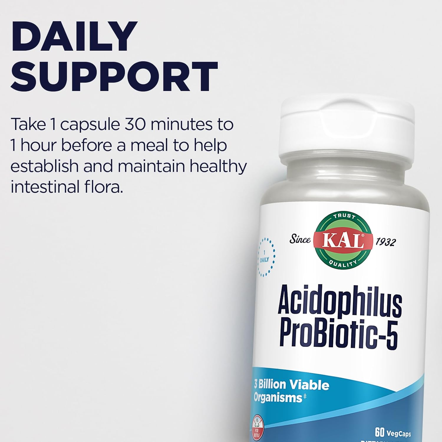 60 Count KAL Acidophilus Probiotic-5 Capsules with 3 Billion Live Cultures
