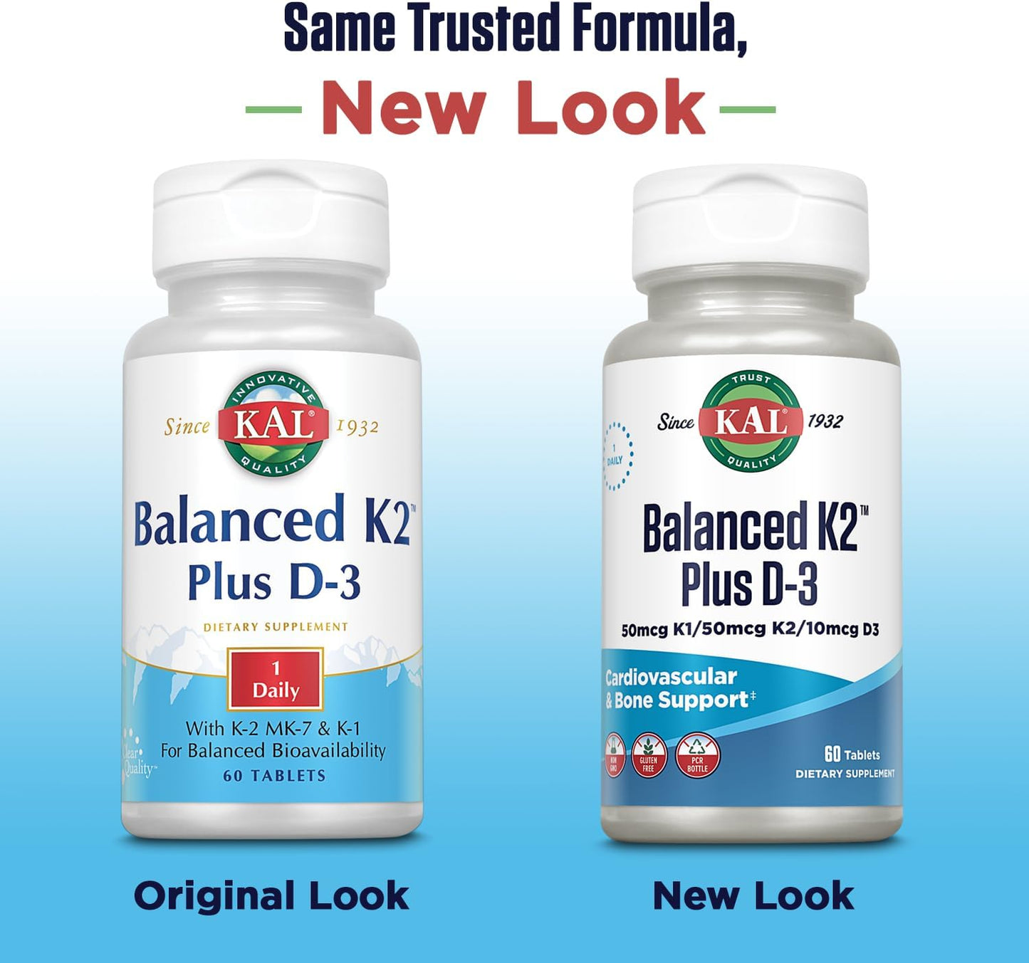 60 Count KAL Balanced K2 Plus D-3 Tablets, 100 mcg - Essential Vitamin Supplement