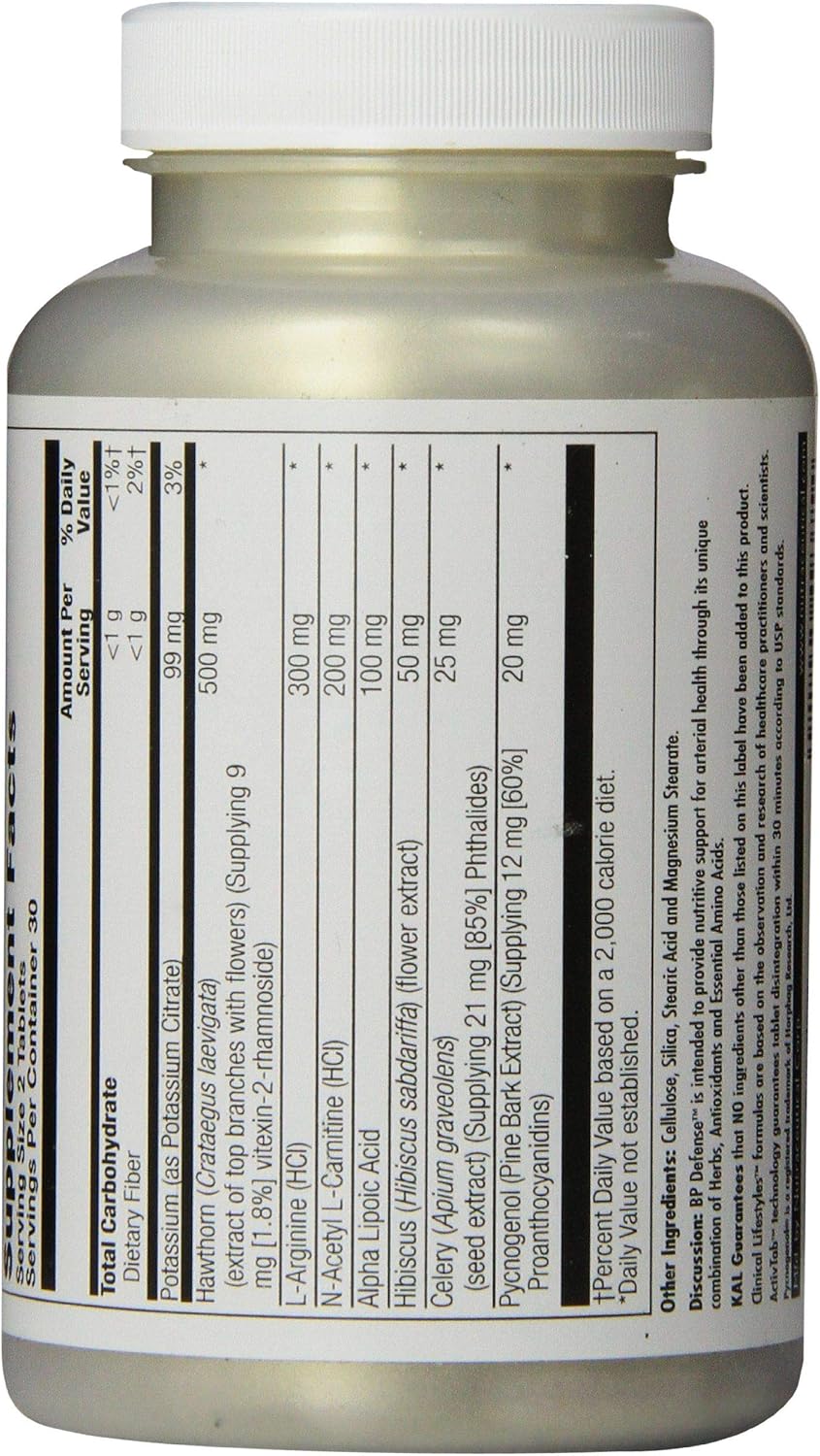 60 Count KAL BP Defense Tablets - Blood Pressure Support Supplement