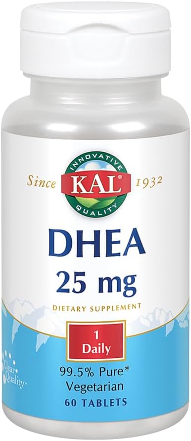 60 Count KAL DHEA Vegetarian Tablets, 25 mg - Natural Hormone Balance Support Supplement