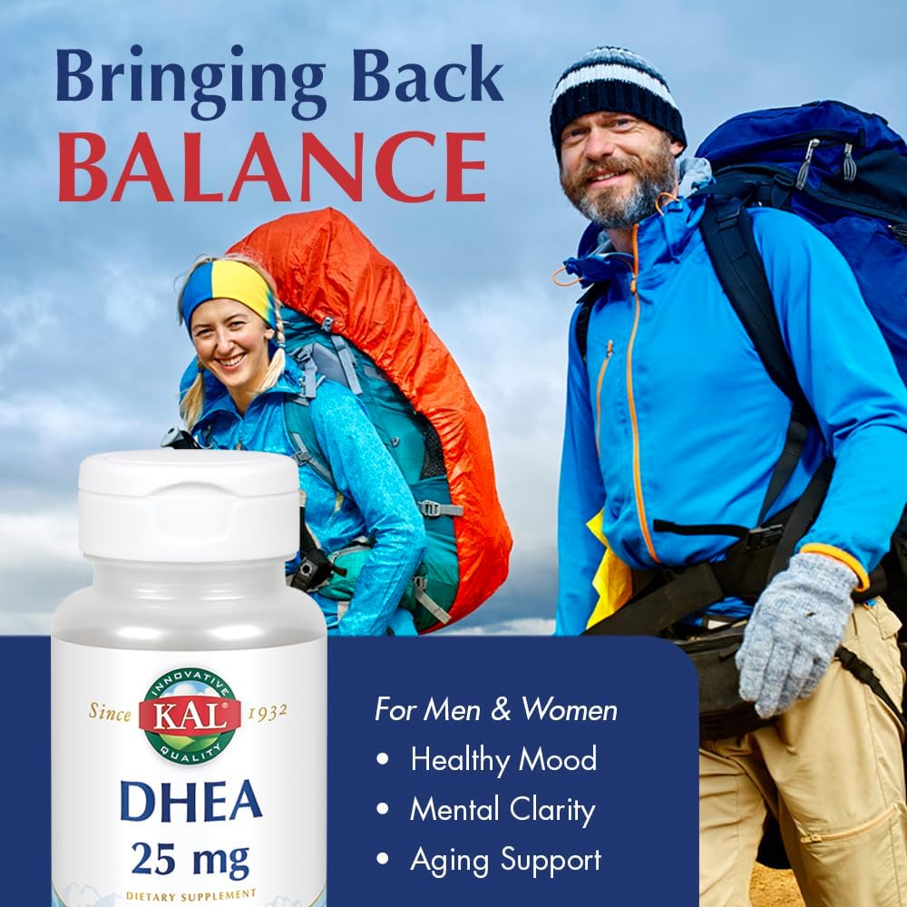 60 Count KAL DHEA Vegetarian Tablets, 25 mg - Natural Hormone Balance Support Supplement