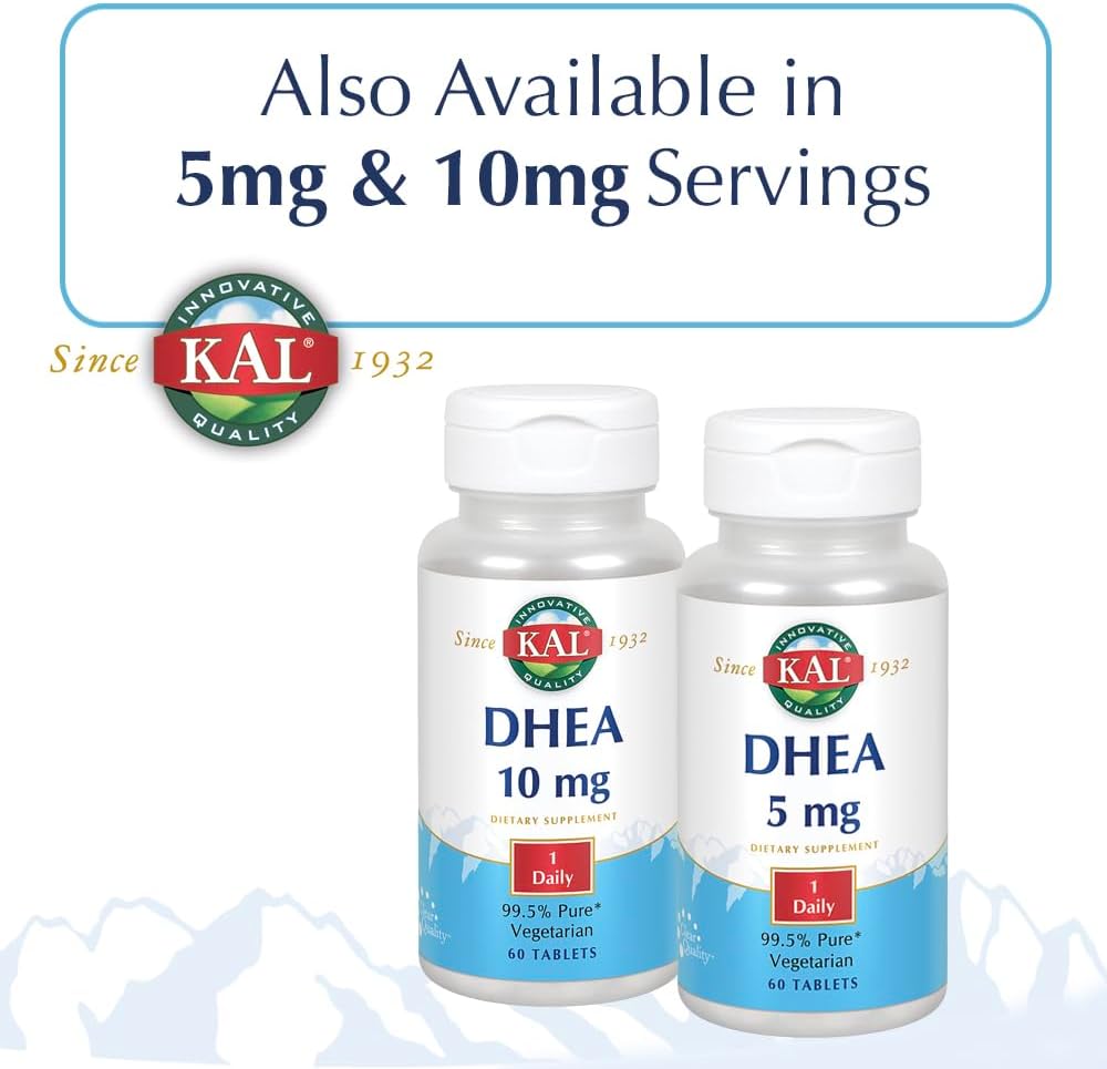 60 Count KAL DHEA Vegetarian Tablets, 25 mg - Natural Hormone Balance Support Supplement