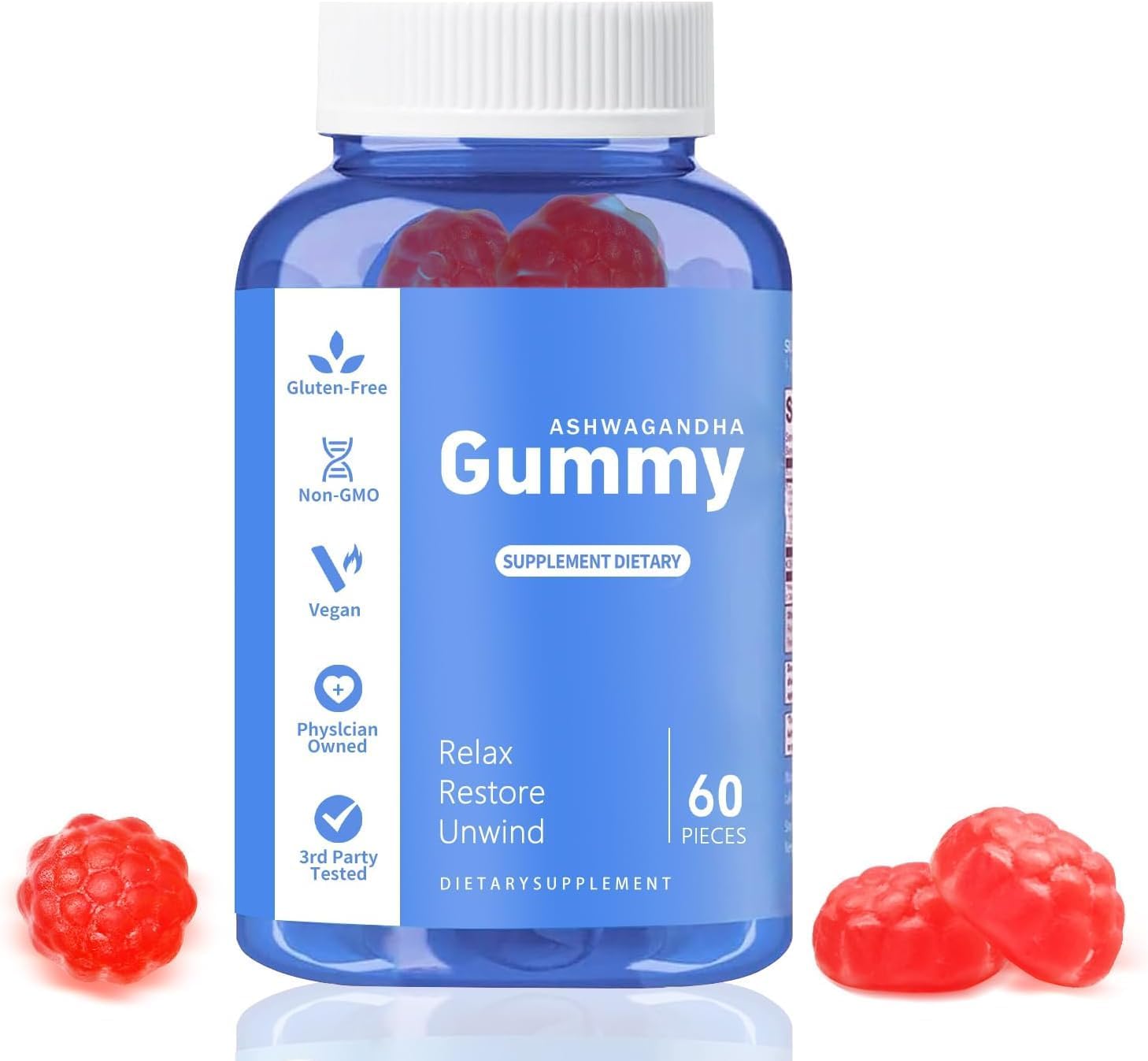 60 Count Mixed Berry Ashwagandha Gummies - Vegan, Non-GMO, Gluten-Free, Gelatin Free, Relaxation Support with KSM-66