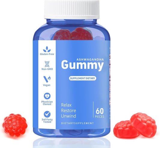 60 Count Mixed Berry Ashwagandha Gummies - Vegan, Non-GMO, Gluten-Free, Gelatin Free, Relaxation Support with KSM-66