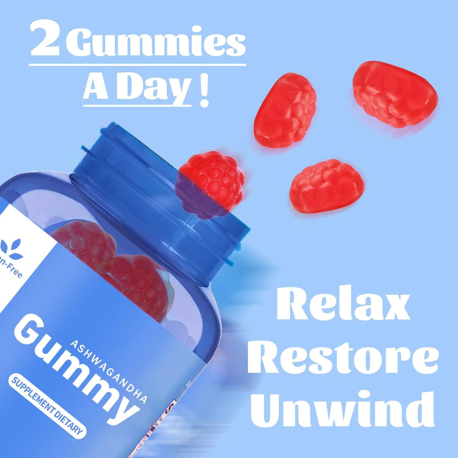 60 Count Mixed Berry Ashwagandha Gummies - Vegan, Non-GMO, Gluten-Free, Gelatin Free, Relaxation Support with KSM-66
