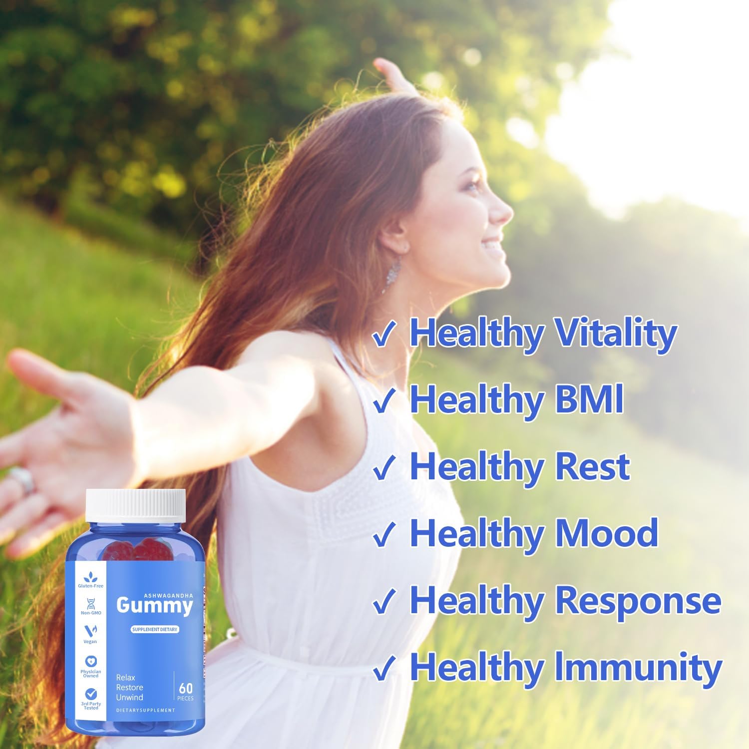 60 Count Mixed Berry Ashwagandha Gummies - Vegan, Non-GMO, Gluten-Free, Gelatin Free, Relaxation Support with KSM-66