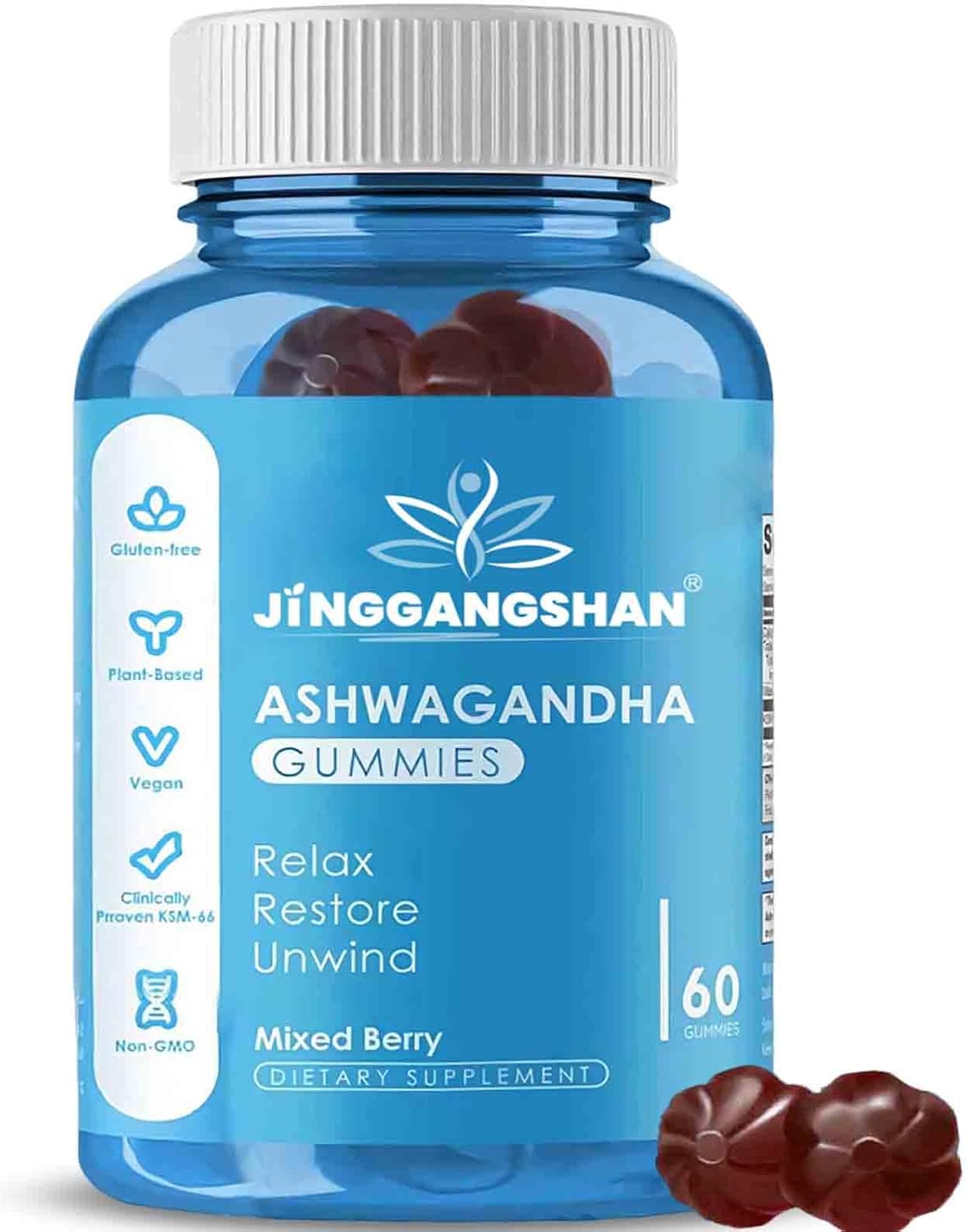 60 Count Mixed Berry Ashwagandha Gummies KSM-66 - Vegan & Gluten-Free Relaxation Supplement with Organic Ashwa Root Extract - Non-GMO & Plant Based for Immune Support