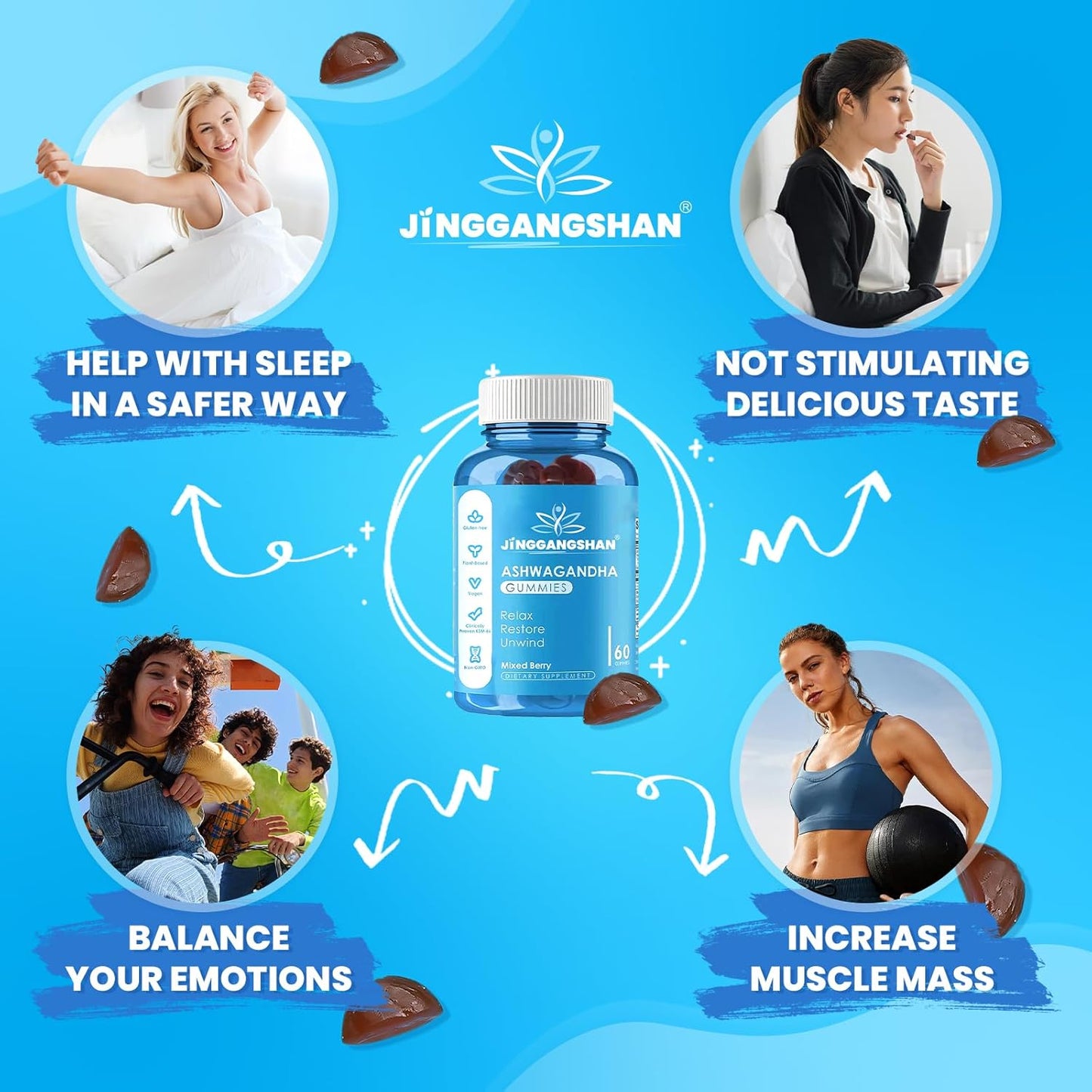 60 Count Mixed Berry Ashwagandha Gummies KSM-66 - Vegan & Gluten-Free Relaxation Supplement with Organic Ashwa Root Extract - Non-GMO & Plant Based for Immune Support