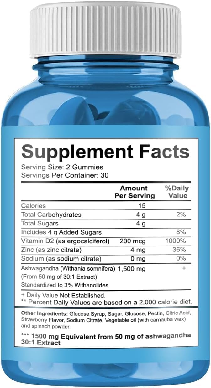 60 Count Mixed Berry Ashwagandha Vitamin D Gummies with KSM-66 - Yanjiayi Ashwagandha Gummy Supplements