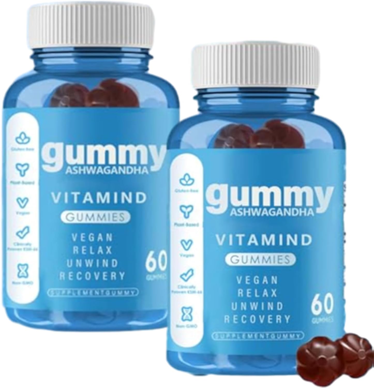 60 Count Nainur Ashwagandha Gummies with KSM-66 for Relaxation - Vegan, Plant Based, Non-GMO, Gluten-Free & Gelatin Free Mixed Berry Gummy