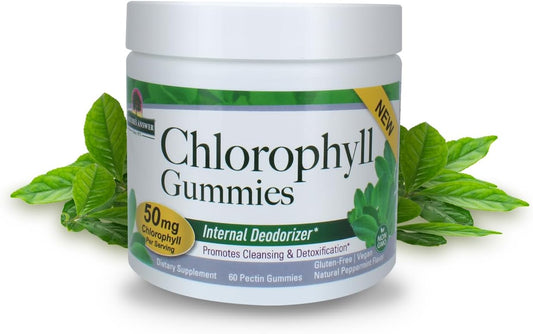60 Count Nature's Answer Chlorophyll Gummies for Internal Deodorant, Skin & Hair Support, and Immune Support - Gelatin Free and Non GMO