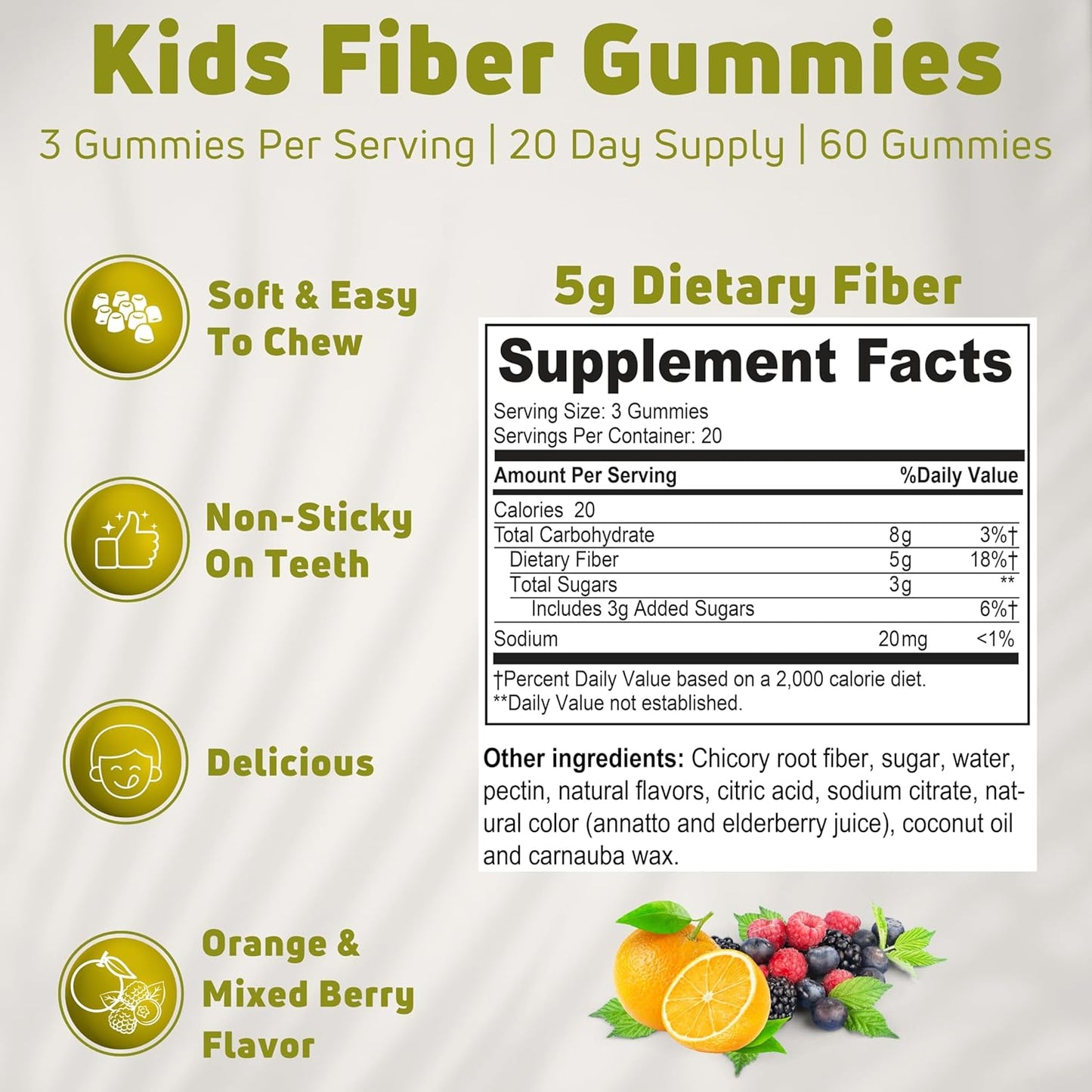 60 Count NUELATION Fiber Gummies for Kids - Vegetarian & Gluten-Free Fiber Supplement - Supports Digestion, Bowel Movement, & Immune Health - Prebiotic Fiber