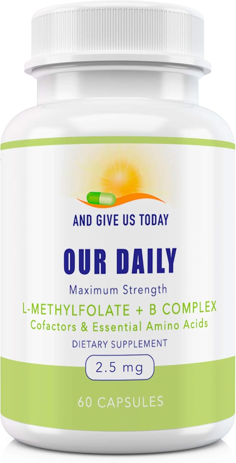 60 Count Our Daily Vites L-Methylfolate B Complex with Essential Amino Acids - Active Folate, Methylated B12, B6, & Glycine - 2.5mg