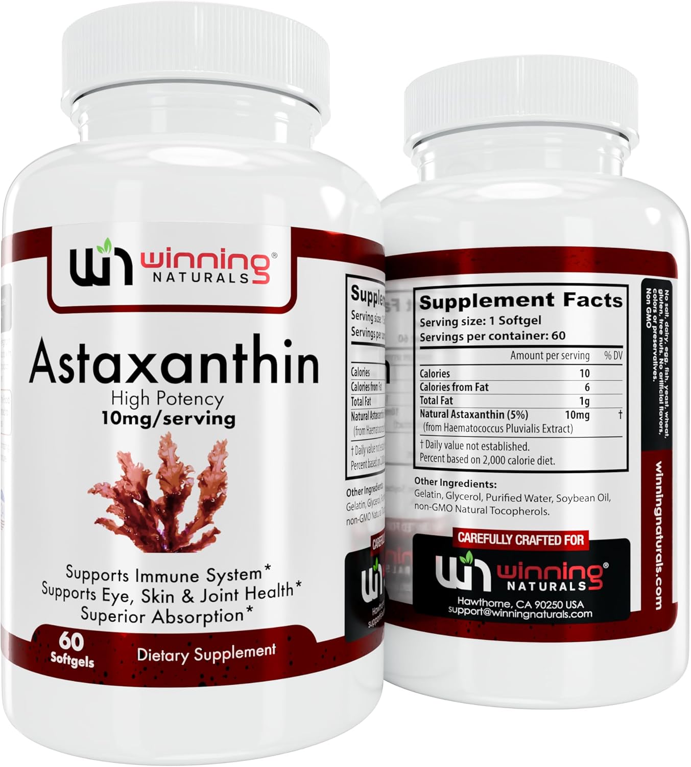 60 Count Pack of 1 Winning Naturals Astaxanthin 10 mg Softgels for Enhanced Antioxidant Support
