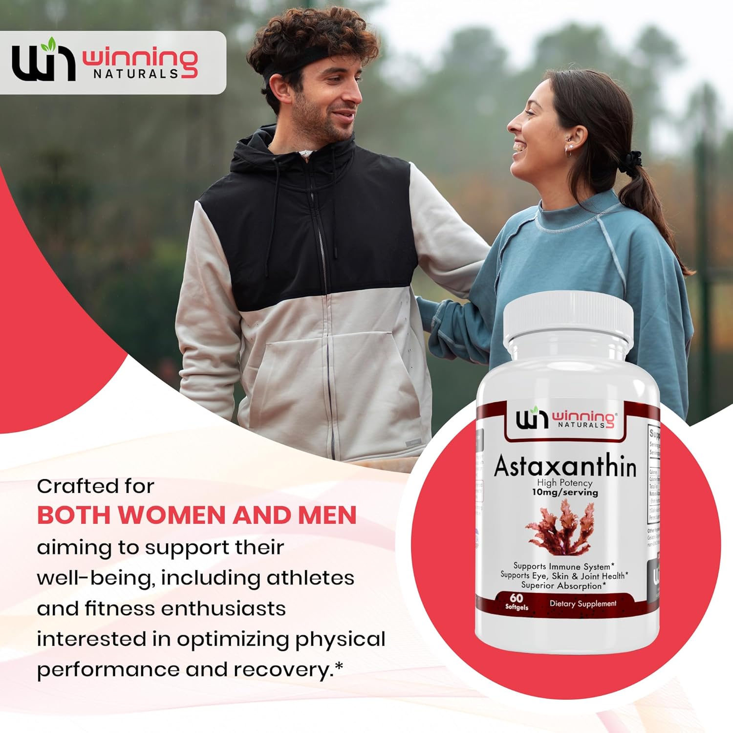 60 Count Pack of 1 Winning Naturals Astaxanthin 10 mg Softgels for Enhanced Antioxidant Support