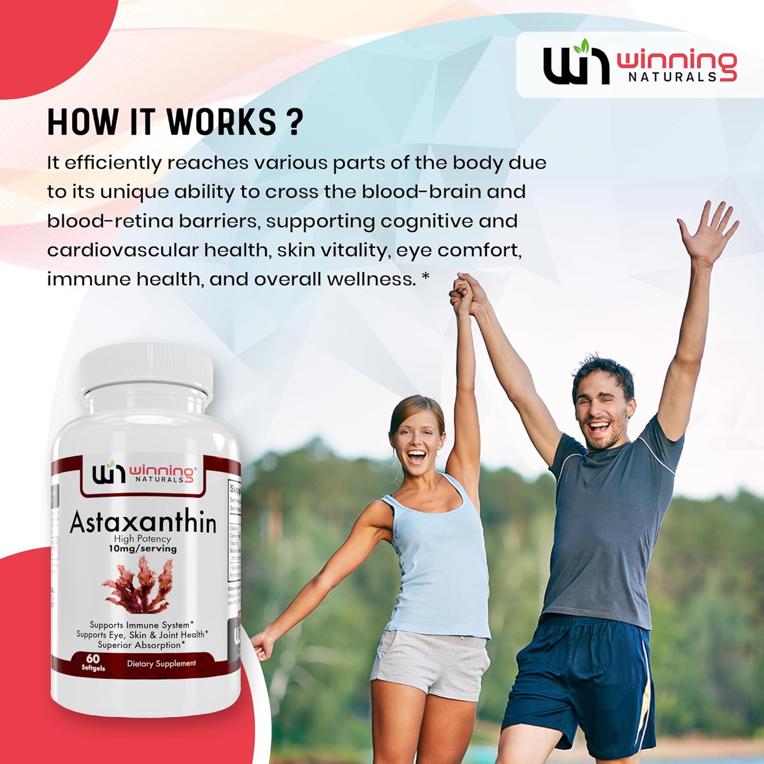 60 Count Pack of 1 Winning Naturals Astaxanthin 10 mg Softgels for Enhanced Antioxidant Support