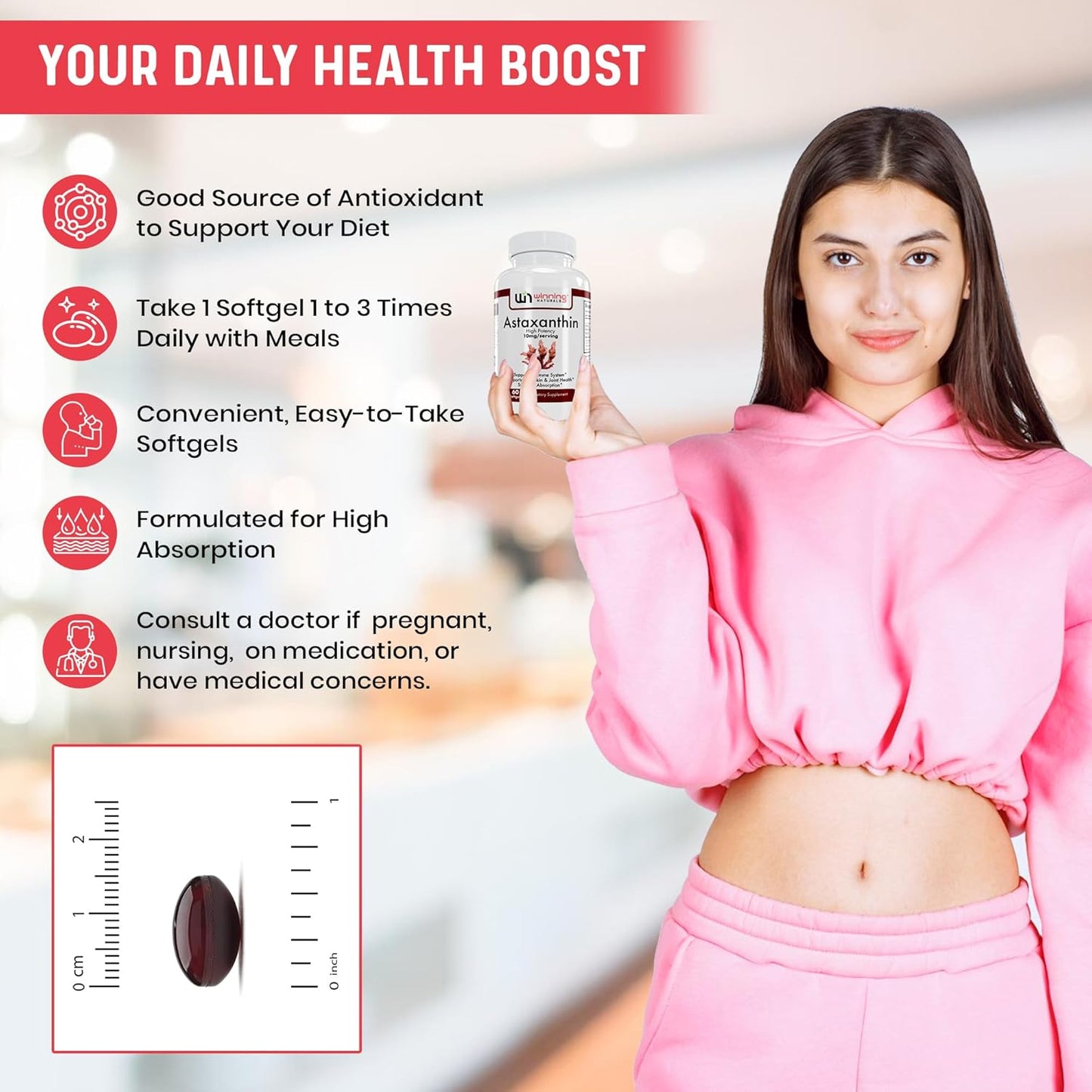 60 Count Pack of 1 Winning Naturals Astaxanthin 10 mg Softgels for Enhanced Antioxidant Support