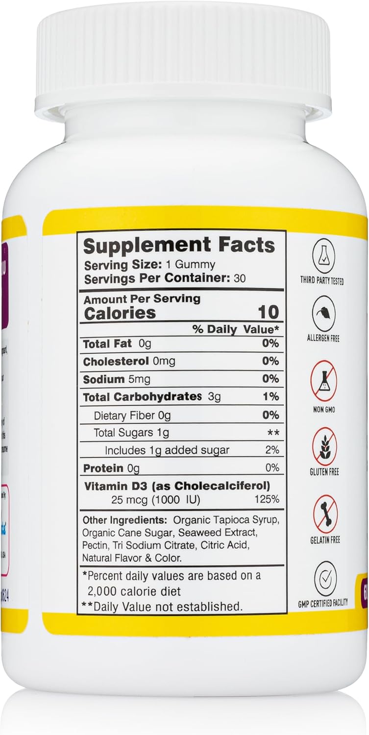 60 Count Pharmvista Vitamin D3 Gummies - Gluten-Free Pineapple Flavored Gummy Vitamins