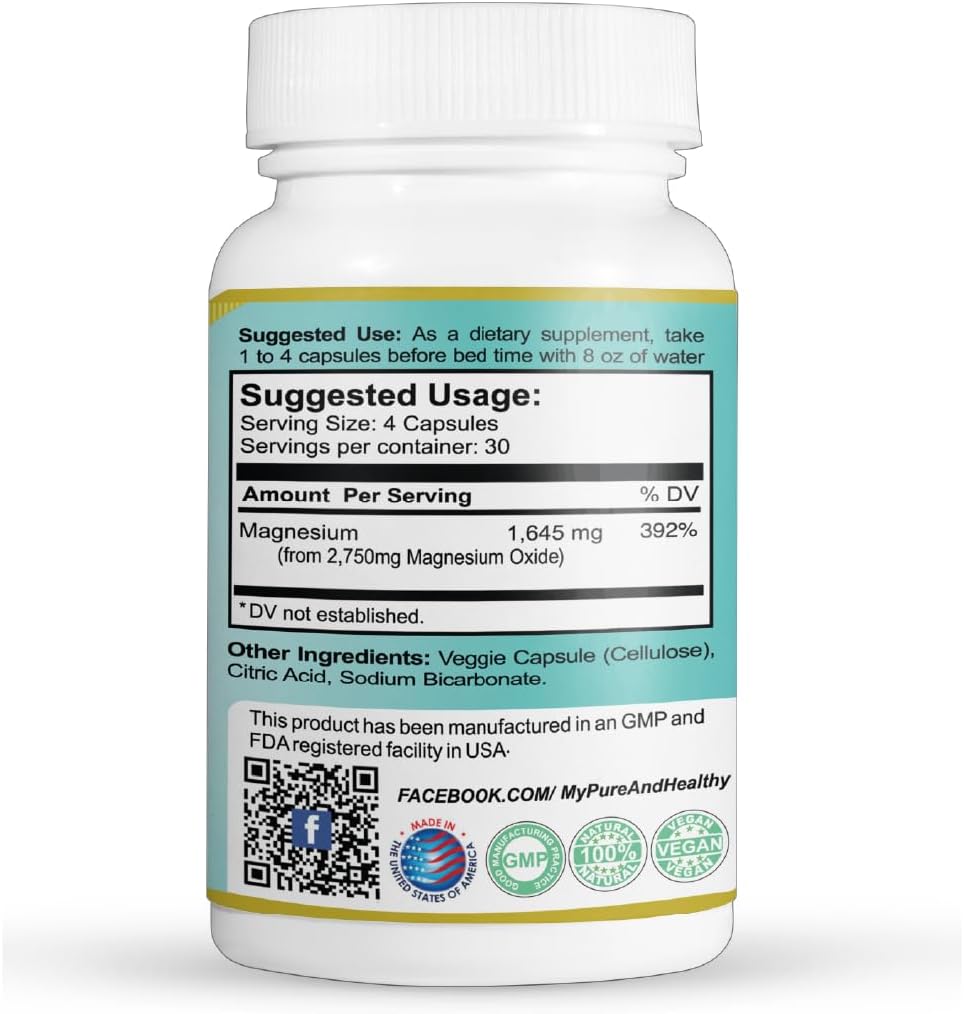 60 Count Pure Oxypure Magnesium Oxide Colon Cleanser Capsules with Sodium Bicarbonate